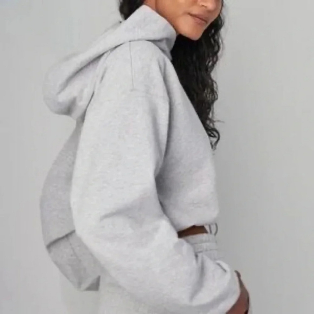 Aritzia Babaton Weekender Cropped Hoodie Light Grey size S in VGUC - Picture 2 of 11
